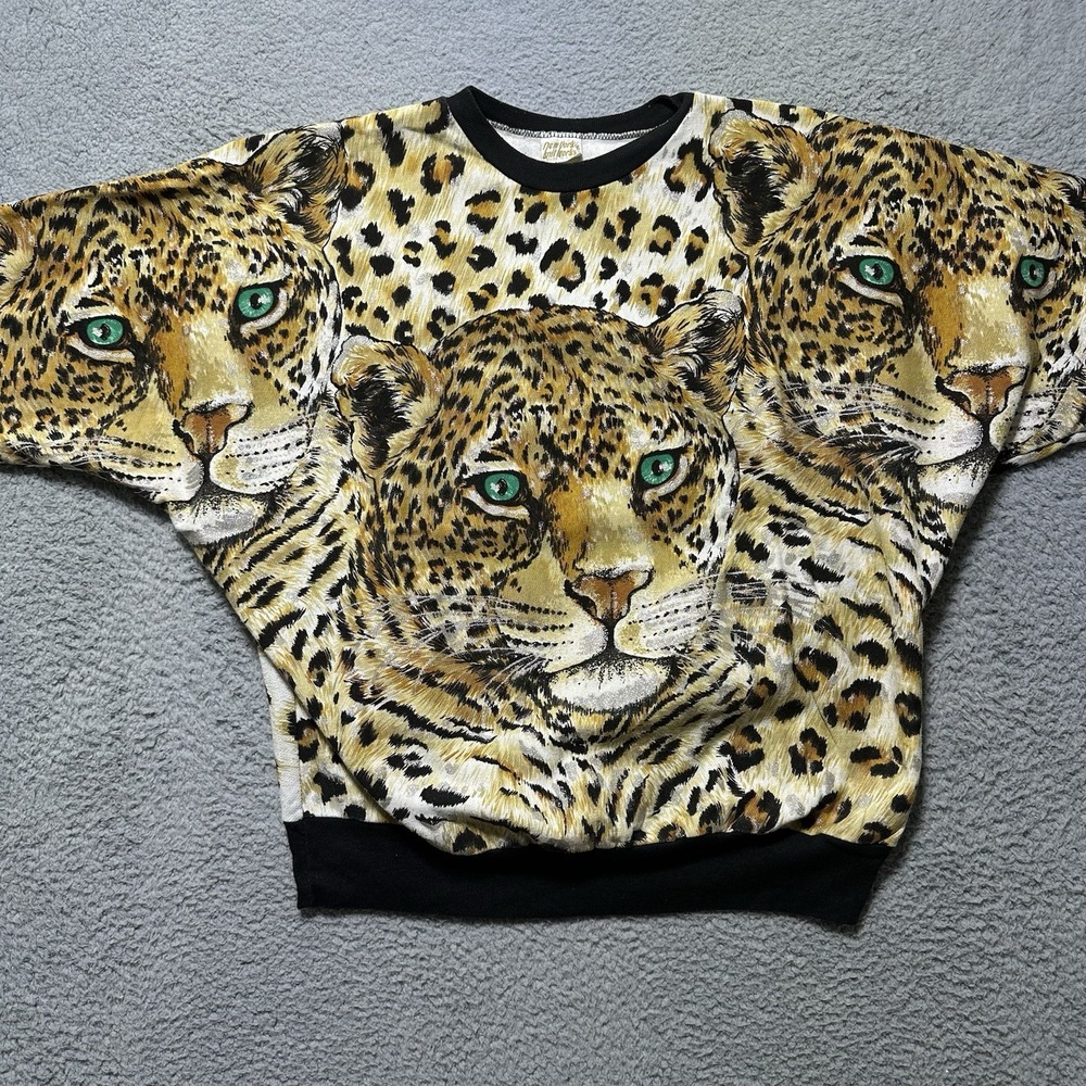 VTG New‎ York Knitworks Sweatshirt Women's Cheetah Print Oversized 80's 90's